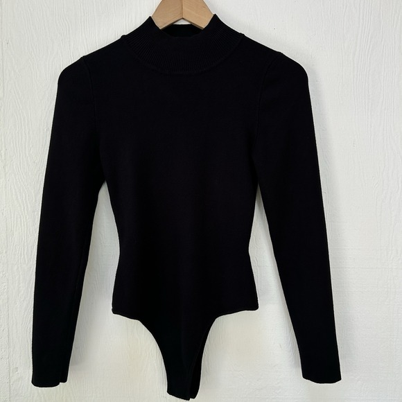 by the way Long Sleeve Mock Neck Sweater Knit Bodysuit in Black Size Small - Picture 2 of 8